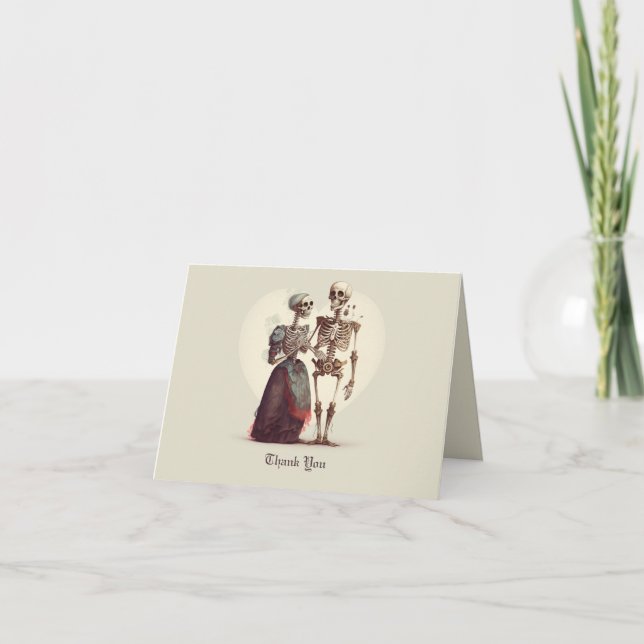 Skeleton Couple Wedding Letterpress Thank You Card (Front)