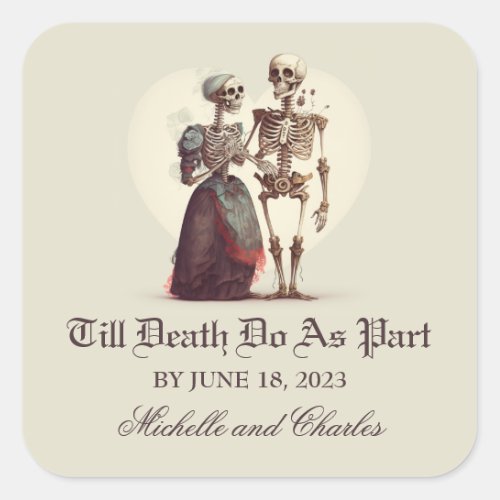 Skeleton Couple Wedding Square Sticker