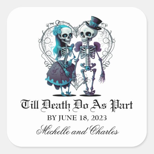 Skeleton Couple Wedding Square Sticker