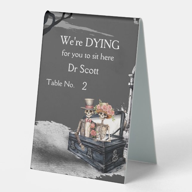 Skeleton Couple Wedding  Table Tent (Front)