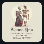 Skeleton Couple Wedding Thank You Square Sticker<br><div class="desc">Skeleton Couple Romantic</div>