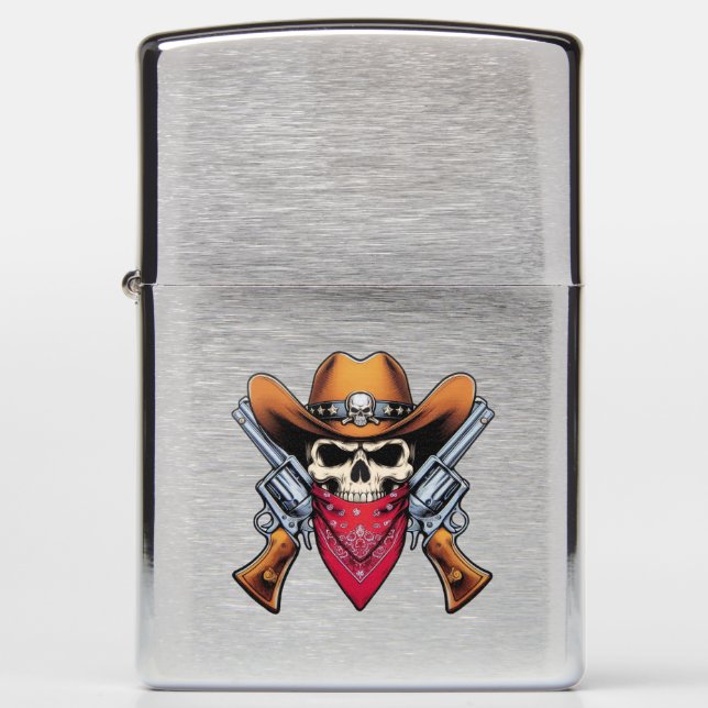 Skeleton Cowboy Gunslinger Zippo Lighter (Front)
