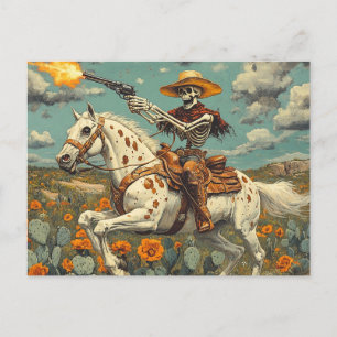 Skeleton Cowboy on a Appaloosa Horse in Cactus Postcard