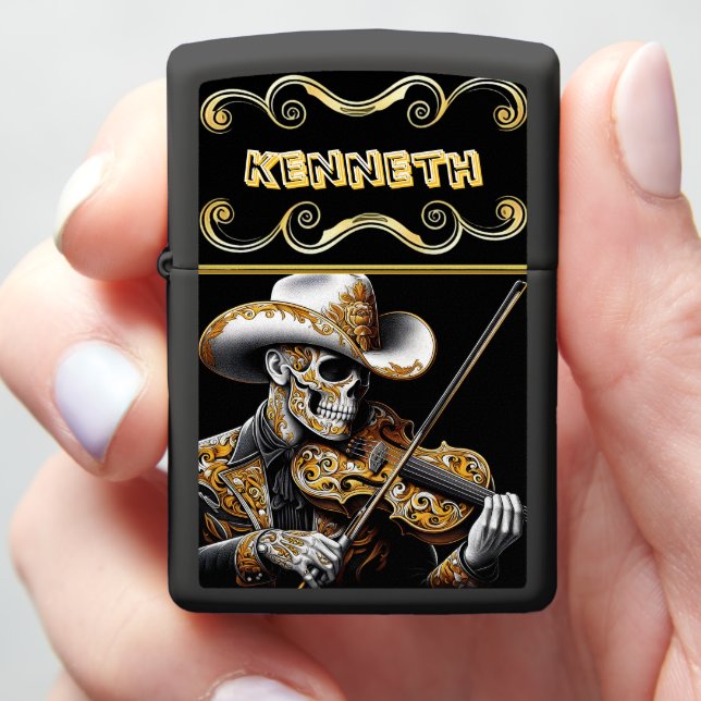Skeleton Cowboy Playing The Violin Zippo Lighter (In Hand)