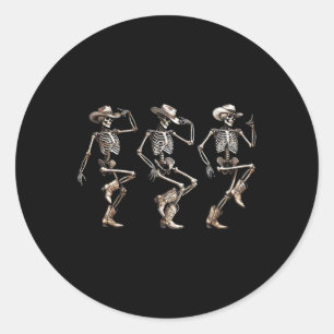 Skeleton Cowboys Line Dancing Humorous Halloween H Classic Round Sticker