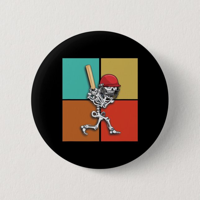 Skeleton Cricket Halloween Cricketer  Button (Front)