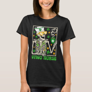 Skeleton Cvicu Nurse Coffee Shamrock St Patricks P T-Shirt