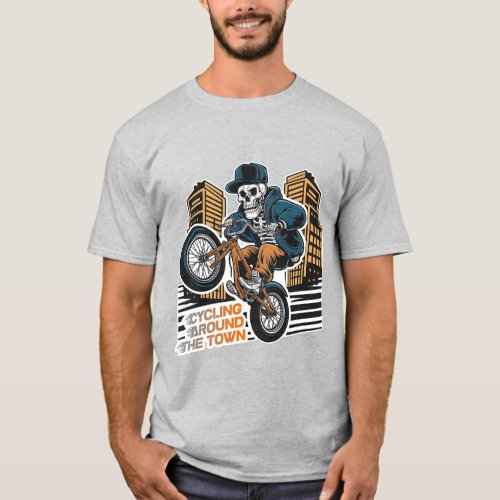 Skeleton cycling around the town T_Shirt