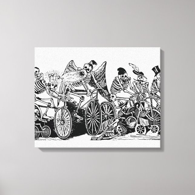 Skeleton Cyclists by José Guadalupe Posada Canvas Print (Front)