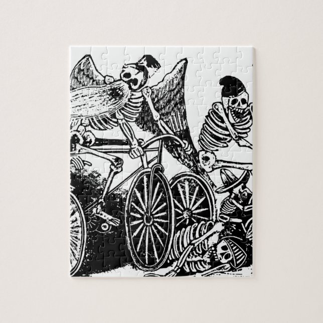 Skeleton Cyclists by José Guadalupe Posada Jigsaw Puzzle (Vertical)