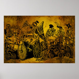 Skeleton Cyclists by José Guadalupe Posada Poster