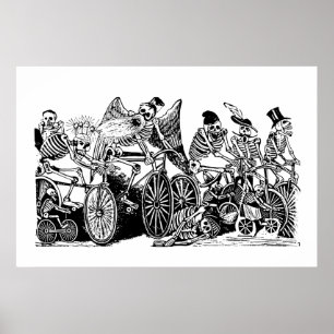 Skeleton Cyclists by José Guadalupe Posada Poster