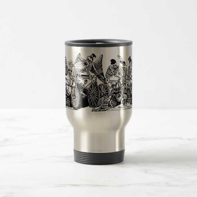 Skeleton Cyclists by José Guadalupe Posada Travel Mug (Center)