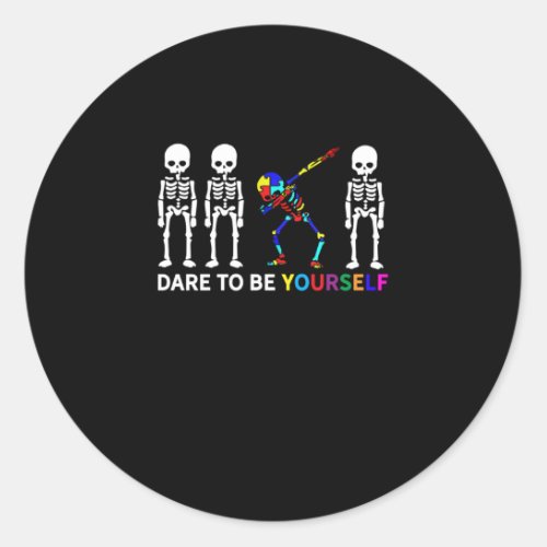 Skeleton Dabbing Autism Awareness Classic Round Sticker