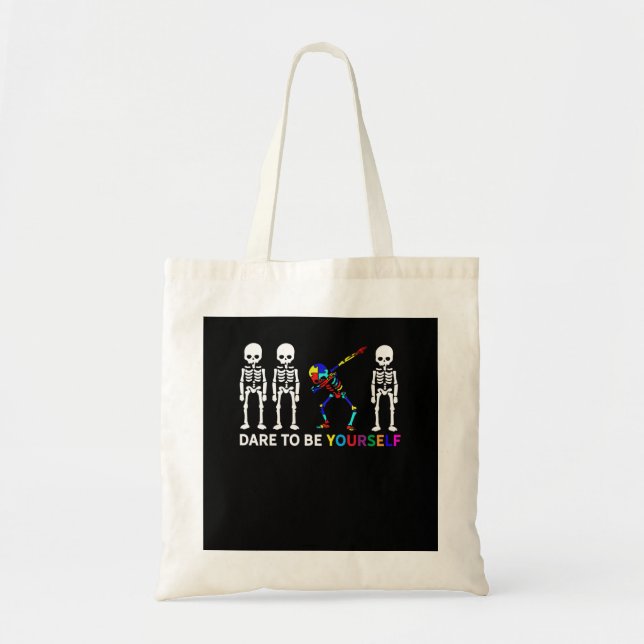 Skeleton Dabbing Autism Awareness Tote Bag (Front)
