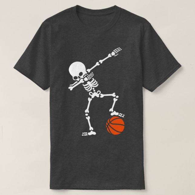 Skeleton Dabbing Basketball Player Funny Halloween T-Shirt (Design Front)