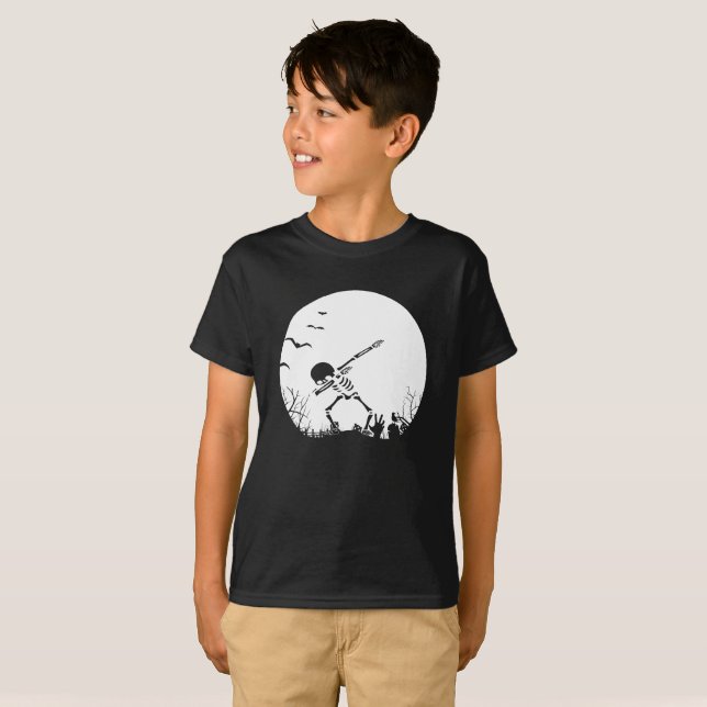 skeleton Dabbing Funny Halloween Dab Dance T-Shirt (Front Full)