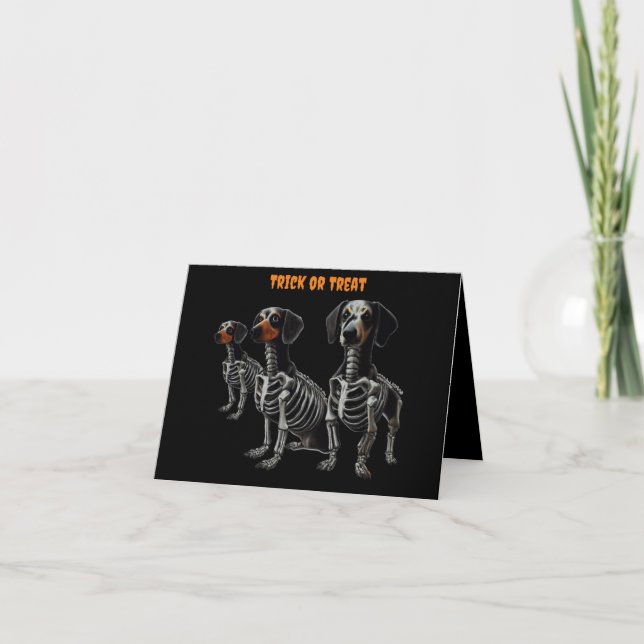 Skeleton Dachshund Halloween Card (Front)