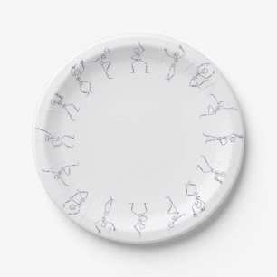 Skeleton Dance Halloween paper plate - white