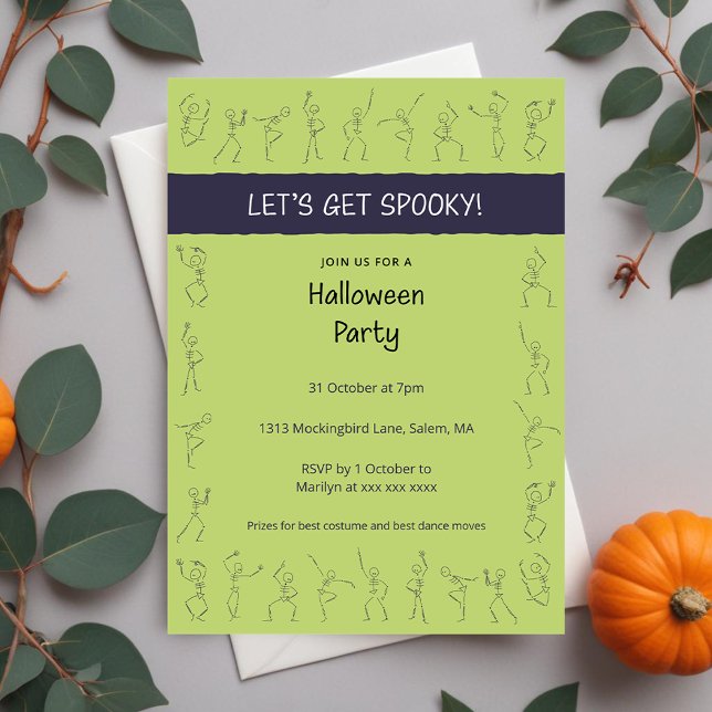 Skeleton Dance Halloween party invitation - green (Creator Uploaded)