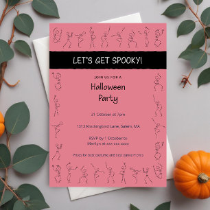 Skeleton Dance Halloween party invitation - pink