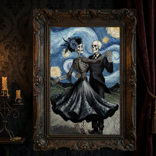 Skeleton Dance Night Sky Van Gogh Style Gothic Poster
