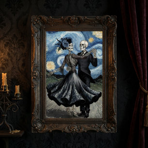 Skeleton Dance Night Sky Van Gogh Style Gothic Poster