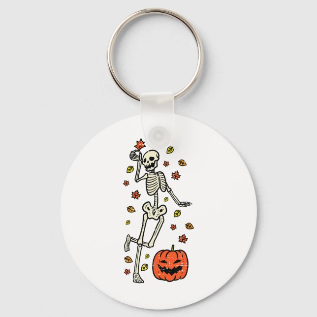 Skeleton Dance Pumpkin Halloween Costume Fall Men  Keychain (Front)