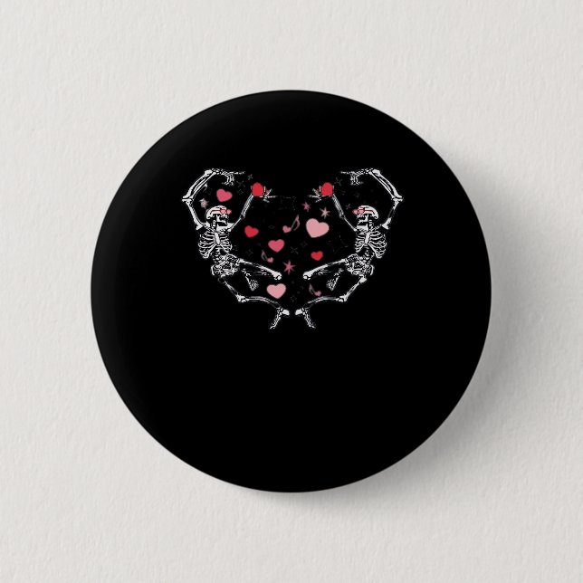 Skeleton Dancing Heart Valentines Day Gift Skull Button (Front)