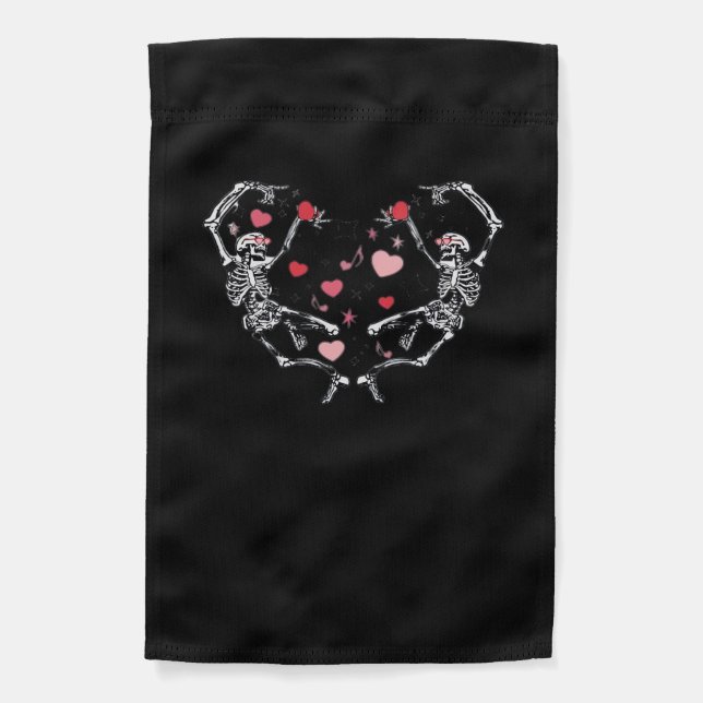 Skeleton Dancing Heart Valentines Day Gift Skull Garden Flag (Front)