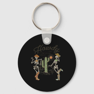 Skeleton Dancing Howdy Skeleton Cowboy Boots Hat Keychain