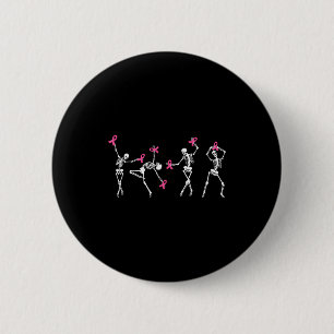 Skeleton Dancing Nk Ribbon Breast Cancer Awareness Button