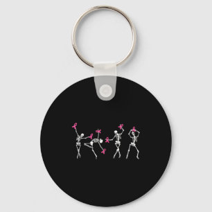 Skeleton Dancing Nk Ribbon Breast Cancer Awareness Keychain
