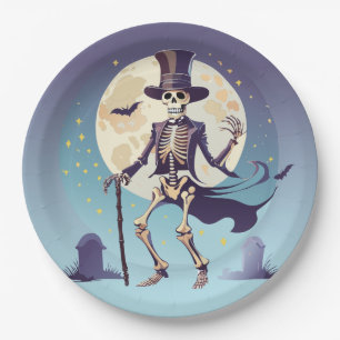 Skeleton Dancing Under The Moon Halloween Paper Plates
