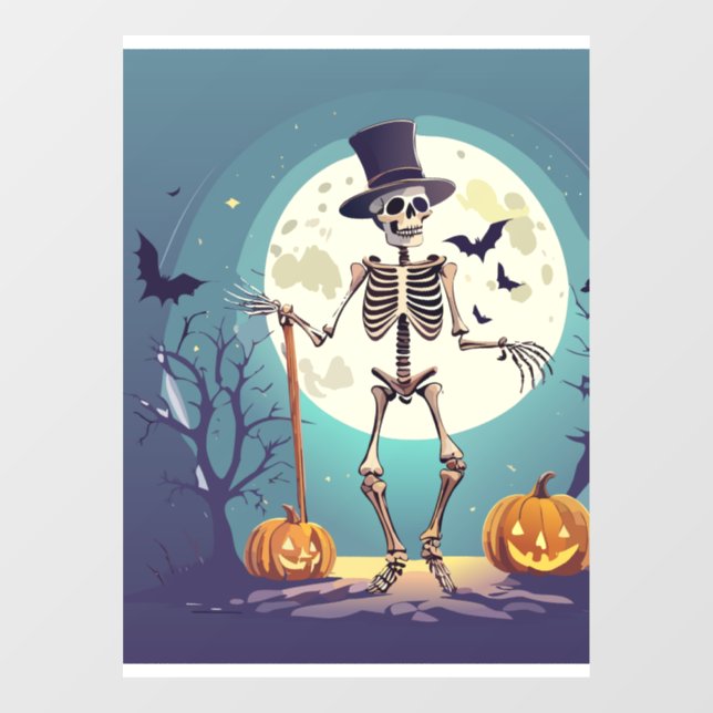 Skeleton Dancing Under The Moon Halloween Window Cling (Sheet)