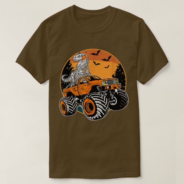 Skeleton Dinosaur Riding Monster Truck Halloween K T-Shirt (Design Front)