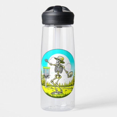 Skeleton Disc Golfer Retro Pop Art Water Bottle