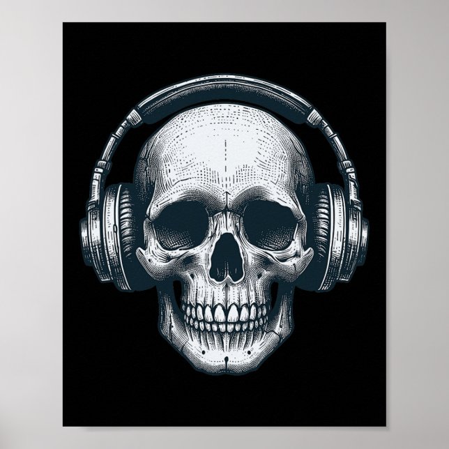 Skeleton Dj Headphones Spooky Skull Musician Hallo Poster (Front)