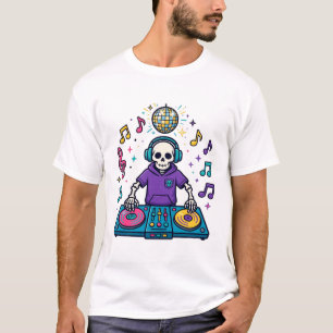 Skeleton DJ Party Funny Halloween Music Art T-Shirt