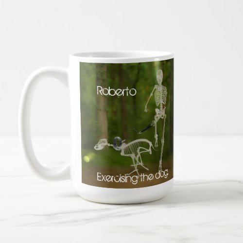 Skeleton Dog and Human Running  Coffee Mug