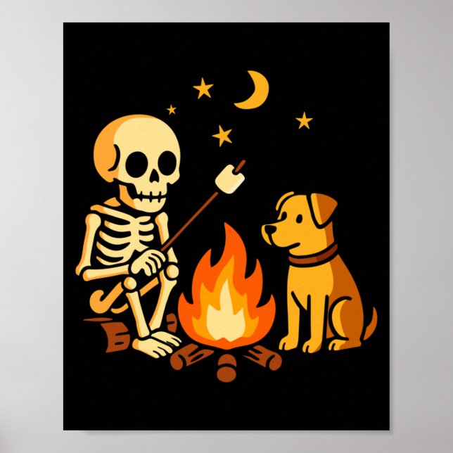 Skeleton Dog Campfire Camping Funny Dogs Lover Poster (Front)