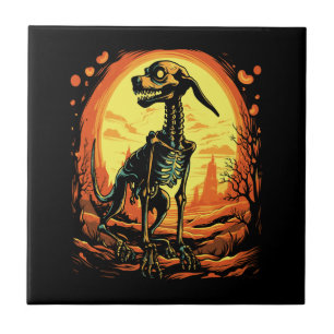 Skeleton Dog Halloween Art Ceramic Tile