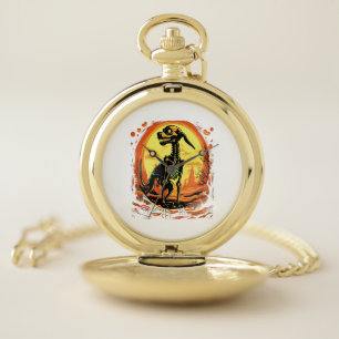 Skeleton Dog Halloween Art Pocket Watch