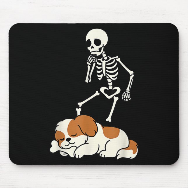 Skeleton Dog Halloween Skeleton Chasing Shih Tzu S Mouse Pad (Front)