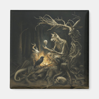 Skeleton Dog Moon Occult Dark Witchy AI Art Magnet