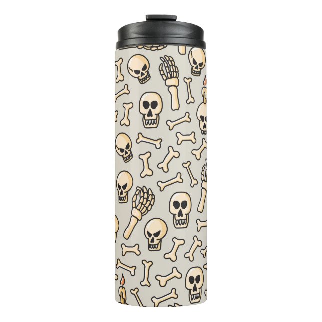 Skeleton Doodles: Vintage Textile Pattern. Thermal Tumbler (Front)