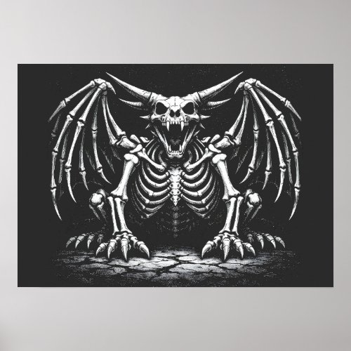 Skeleton Dragon by BurnsInHell Poster