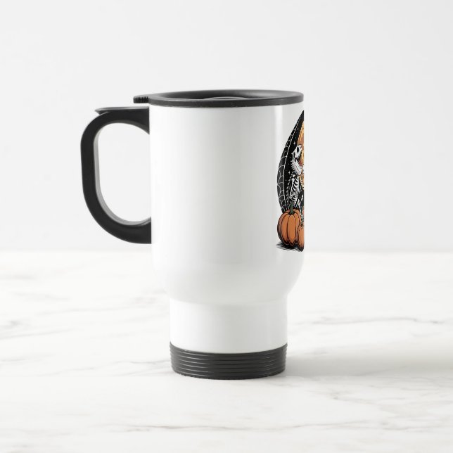 Skeleton Dragons Toasting Halloween Beer Travel Mug (Left)