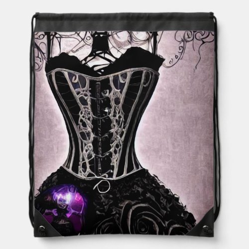 Skeleton Dress_form with Black Corset Drawstring Bag