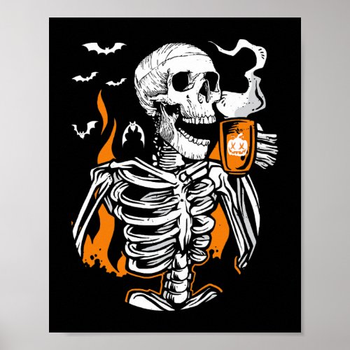 Skeleton Drink Coffee Lover Funny Boo Halloween Co Poster